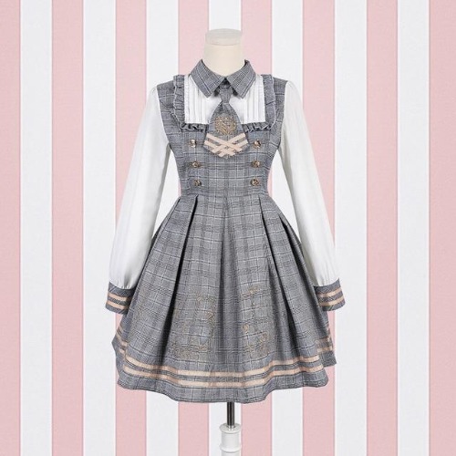 Sweet Student Lolita Dress - Grey / S
