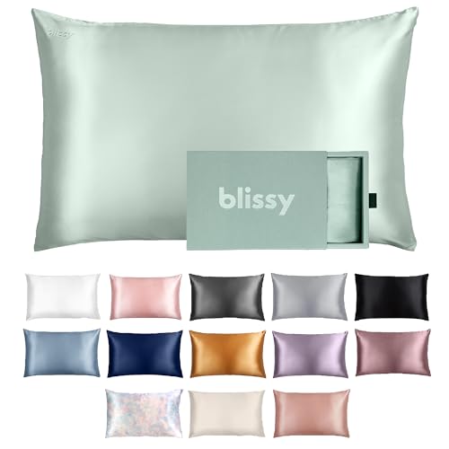 Blissy Silk Pillowcase - 100% Pure Mulberry Silk - 22 Momme 6A High-Grade Fibers - Silk Pillow Cover for Hair & Skin - Regular, Queen & King with Hidden Zipper (Queen, Matcha) - Queen - Matcha
