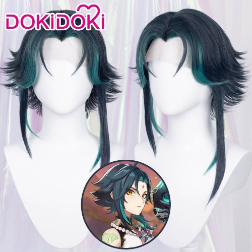 DokiDoki Game Genshin Impact Cosplay  Front Lace Xiao Wig Short Green Wig | Xiao-PRESALE