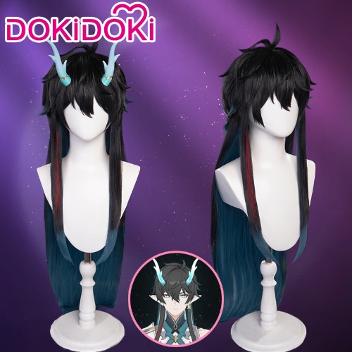 DokiDoki Game Honkai: Star Rail Cosplay Dan Heng Imbibitor Lunae Wig Danheng Long Black Green / Horns / Head Accessory | WIg Only-PRESALE