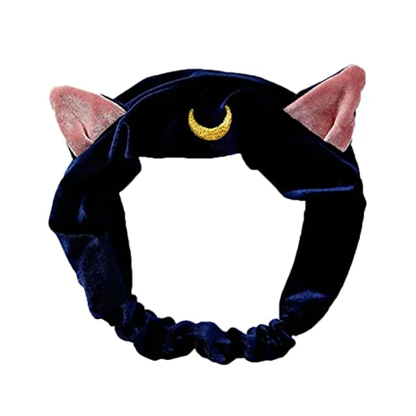 Ziper Cute Cat Usagi Moon Cosmetic Hairband shower headband (Blue)