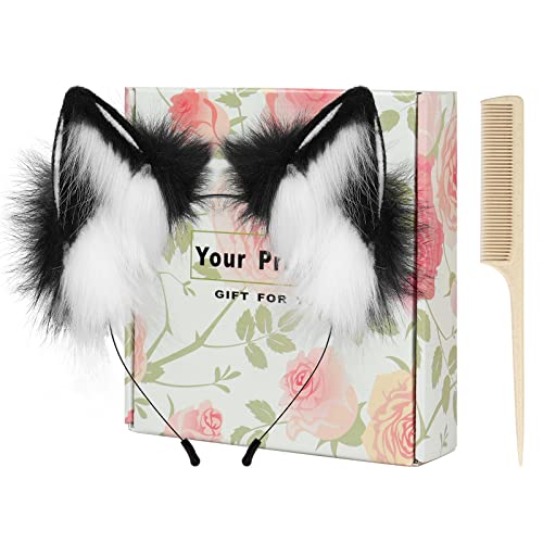 HAOAN Handmade Wolf Fox Fur Ears Hairhoop Headwear Anime Fancy Dress Party Cosplay Halloween Costume Headband Hairband - Wolf