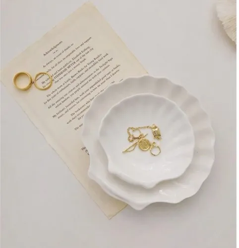 Medium Shell Shaped Storage Tray, White Creative Decorative Trinket Tray For Jewelry, Desktop Decoration