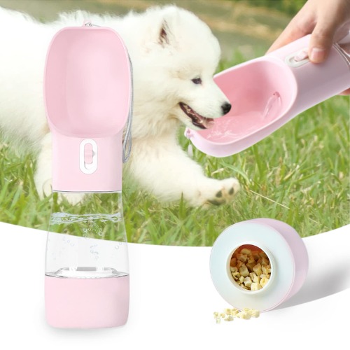 Portable Dog Water Bottle,Dogwater Bottles for Walking can Carry Dog Food,Multi-Function Travel Dog Bowls,Can Disassemble Pet Water Dispenser Combination,Try in Cats and Dogs (Pink)