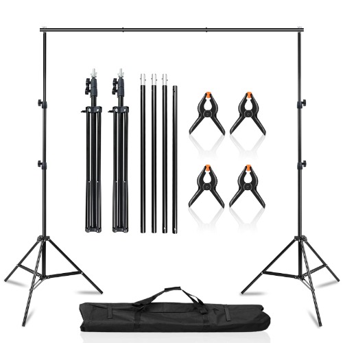 MSKIRA Photo Studio Backdrop Background Support System 2M X 3M/ 6.5ft X 9.8ft Portable Heavy-Duty Backdrop Stand with 4 Clamps and Carrying Case for Portrait Product Video Photography
