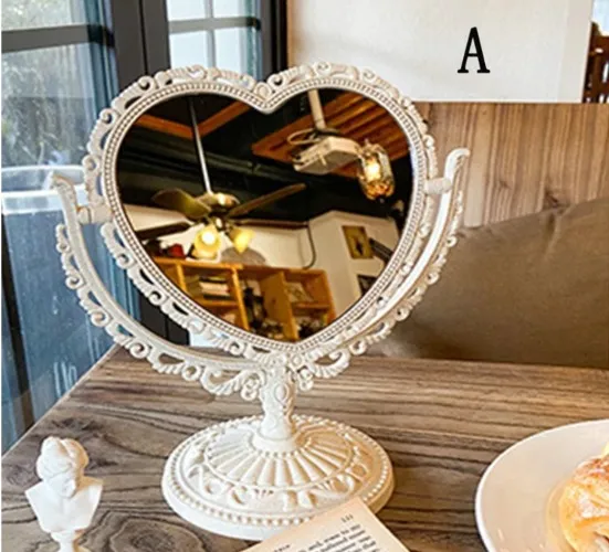 1pc classic double-face makeup mirror,bedroom desktop heart-shaped cute princess mirror