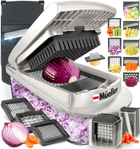 Mueller Pro-Series 10-in-1, 8 Blade Vegetable Chopper, Onion Mincer, Cutter, Dicer, Egg Slicer with Container, French Fry Cutter Potatoe Slicer, Home Essentials & Kitchen Gadgets, Salad Chopper