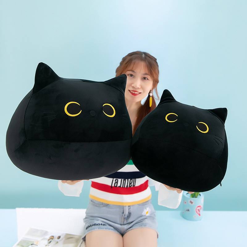 Soft Cat Plush Pillow Toy - Black / 40cm