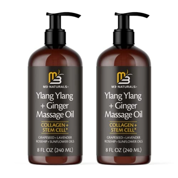 Massage Oil for Massage Therapy and Manipulation Therapy with Ylang Ylang and Ginger Infused with Collagen Stem Cell Massage Oil Therapy for Sore Muscles Massaging Joint & Muscles by M3 Naturals