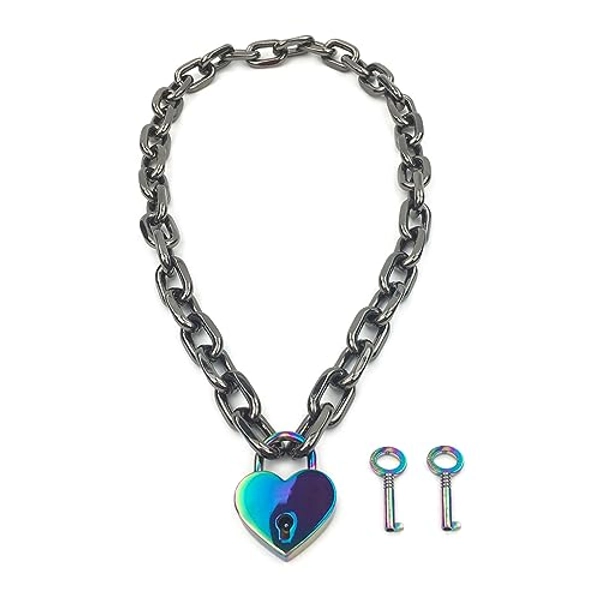 Succuba Padlock Necklace Chain Collar Choker with Two Keys and Box for Women, Men and Pet