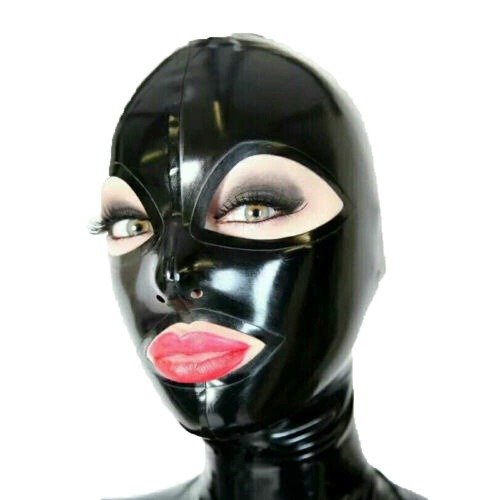 Latex Hood Handmade Rubber Mask for Catsuit Beautiful Girl Club Wear Costumes Ball Cosplay - Medium