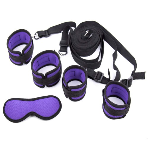 SINJEE Bed Restraints Play with Adjustable Straps BDSM Fetish Bondage Kit with Handcuffs and Ankle Cuffs for SM Sex Play Games Couples - 