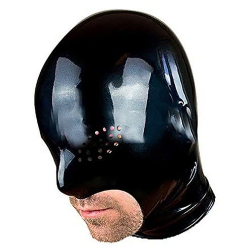 MONNIK Latex Mask Hood Open Mesh Eyes Exposed Mouth and Chin Back Zipper Black for Bodysuit Cosplay Party Costume - XX-Large