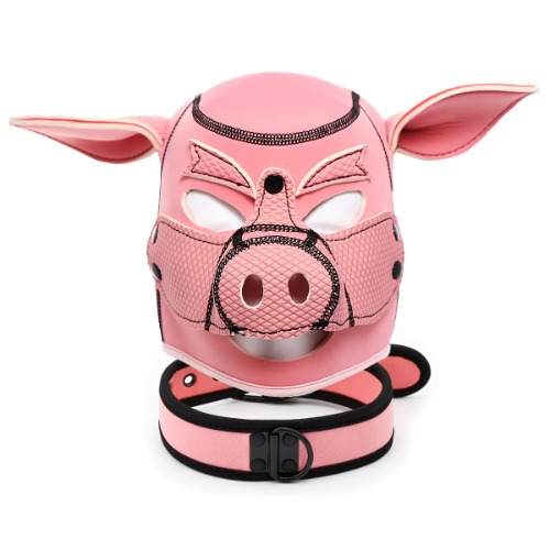 Neoprene Piggy Hood Full Face Mask Cosplay Head Masks Novelty Costume Animal Dog Head Masks pup play hoods - 