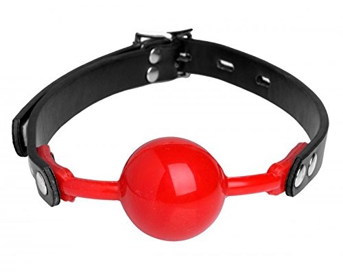 Leather Breathable Ball Gag Silicone Red Ball(Red) - 