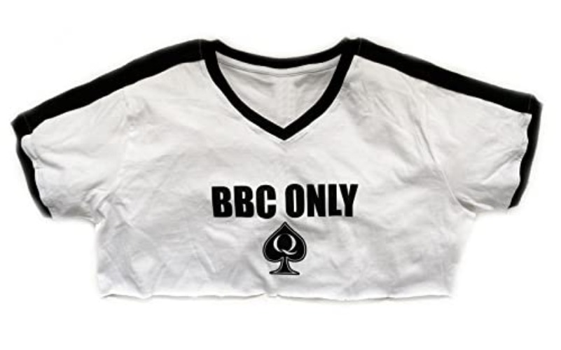 BBC Only Cropped V Neck Ringer with QoS Symbol - Large - White-black