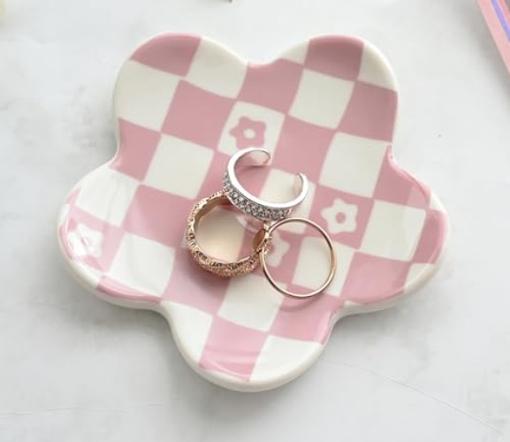 Pink Checkered and Flower Jewelry Tray