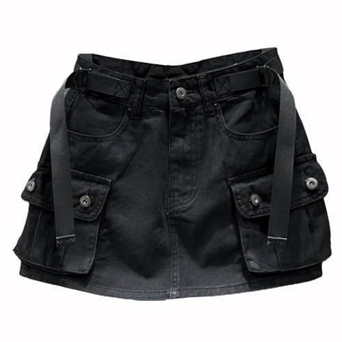 Kinghua Womens Mini Cargo Skirt Low Waist Y2k Short Denim Jean Skirt - X-Large - Black