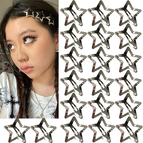 20 PCS 1.22" Star Hair Clips Snap Star Hair Accessories Non Slip Star Clips for Girls Women Y2K Accessories Silver Metal Hair Clips Star Hair Barrettes Star Hair Clips for Women Star Hair Clip - 1.22" Silver(20PCS)