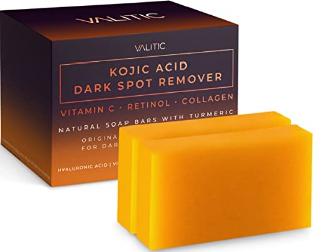 VALITIC Kojic Acid Dark Spot Remover Soap Bars with Vitamin C, Retinol, Collagen, Turmeric - Original Japanese Complex Infused with Hyaluronic Acid, Vitamin E, Shea Butter, Castile Olive Oil (2 Pack) - 2 Pack