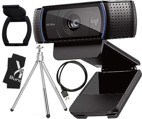Logitech Webcam C920 HD Pro Bundle with Tripod, Privacy Shutter & Cleaning Cloth - Privacy Cover Computer Webcam Microphone - 1080p Streaming Wide Angle Video Camera - 1080P Desktop Web Camera