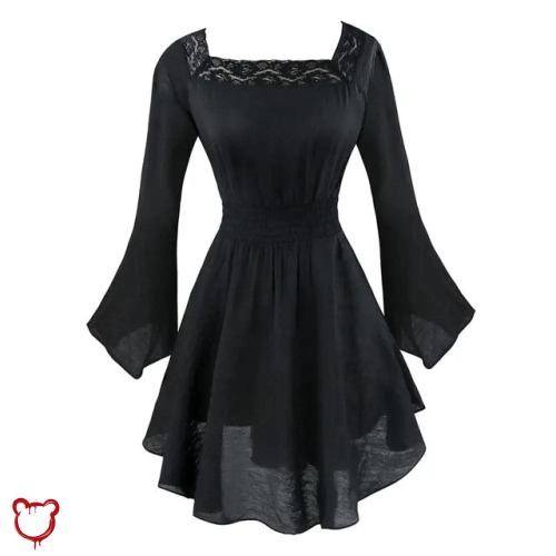 Dark Lace Goth Dress - Black / XL