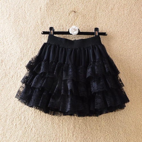 'The Spell' Black Elastic Gothic Lace Skirt - black skirt / XL