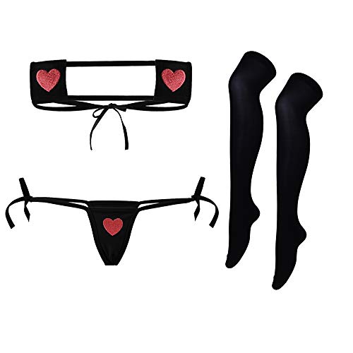 Sexy Cute Anime Lingerie for Women Kawaii Bra and Panty Set Japanese Cosplay Bikini Underwear - One Size - Black
