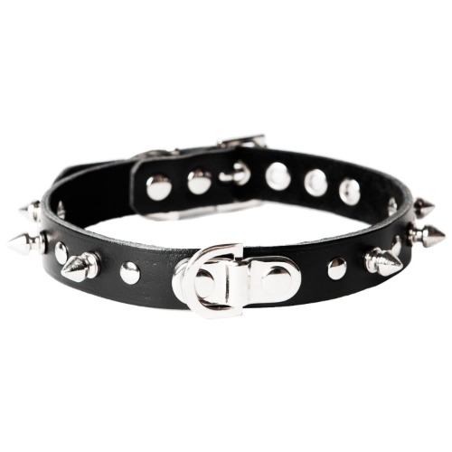 Sh! Leather Spiked Princess Bondage Collar - Black Collar