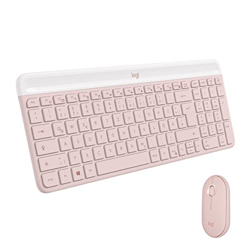 Logitech MK470 Slim Combo Kabelloses Tastatur-Maus-Set - Modernes, kompaktes Layout, Extrem leiser, 2,4-GHz-USB-Empfänger, Plug-n'Play-Konnektivität, Kompatibel mit Windows, Deutsches QWERTZ - Rosa - Rosa - Combo