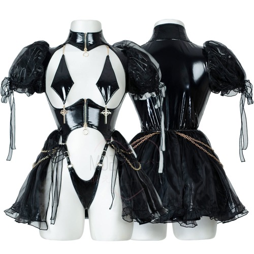 Pre-Order Gold Drip Nun Chain Dress Lingerie - Black / S/M