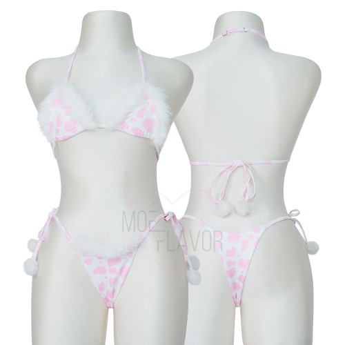 Winter Plush Cow Bikini - Pink / S/M