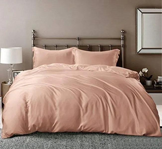 100% Bamboo Duvet Cover Set with Zipper Closure  Corner Ties 90x90 Inches - Softest Bedding Natural, Organic  Cooling (Full/Queen, Rose Gold)