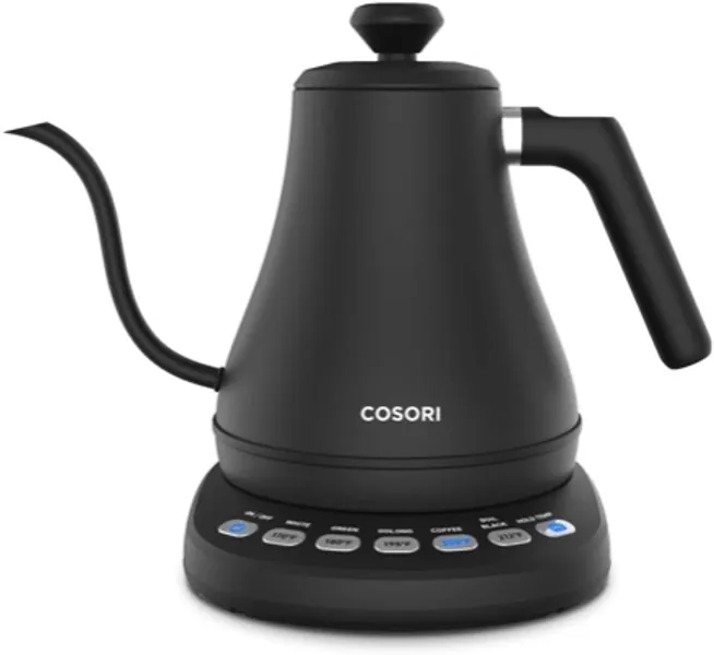 COSORI CO108-NK Electric Gooseneck 5 Variable Presets Pour Over Kettle  Coffee Kettle, 100% Stainless Steel Inner Lid  Bottom, 1200 Watt Quick Heating, 0.8L, Matte Black