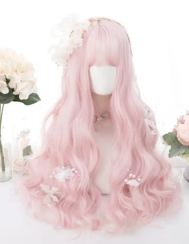 Peach pink anime wig
