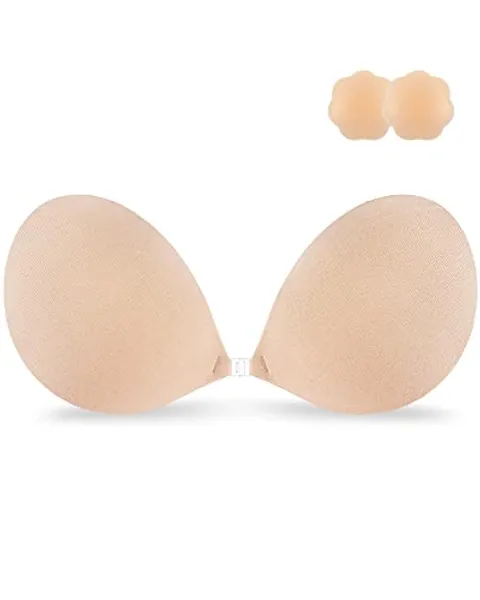 Niidor Adhesive Bra Strapless Sticky Invisible Push up Silicone Bra for Backless Dress with Nipple Covers