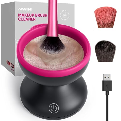 Electric Makeup Brush Cleaner Machine - Alyfini Portable Automatic USB Cosmetic Brushes Cleaner Cleanser Tool for All Size Beauty Makeup Brush Set, Liquid Foundation, Contour, Eyeshadow, Blush Brush - BlackPink