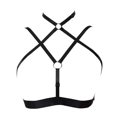 LIVE4COOL Women Harness Elastic Cupless Cage Bra Sexy Lingerie for Women Adjustable Hollow Out Crop Top Exotic Strap Bra - Black1