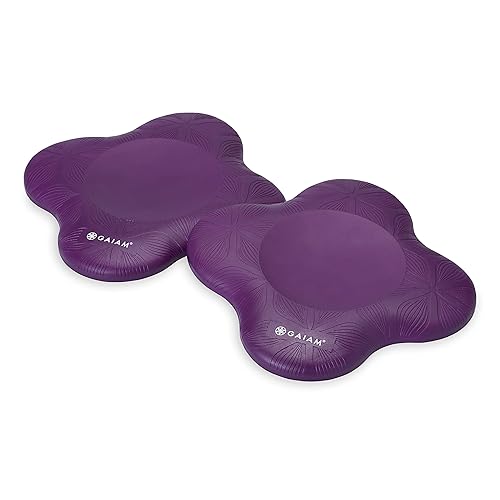 Gaiam Yoga Knee Pads (Set of 2) - Yoga Props and Accessories for Women/Men Cushions Knees and Elbows for Fitness, Travel, Meditation, Kneeling, Balance, Floor, Pilates - Purple