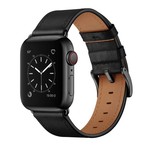 OUHENG Compatible with Apple Watch Band 49mm 45mm 44mm 42mm, Genuine Leather Band Replacement Strap Compatible with Apple Watch Ultra Series 8/7/6/5/4/3/2/1/SE2/SE, Black Band with Black Adapter - Black/Black 49mm/45mm/44mm/42mm