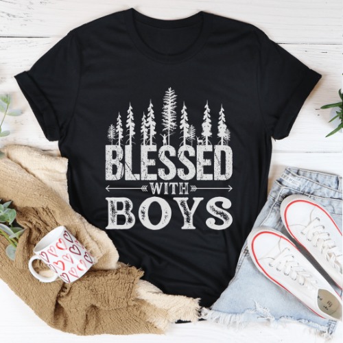 Blessed With Boys Tee - Black Heather / 3XL
