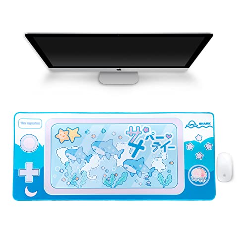 Cute Shark Mouse Pad Large Gaming Mouse Pad Waterproof Non-Slip Base Long Office Desk Mat,Durable Large Extended Keyboard Mouse Pad with Stitched Edges for Office Gaming