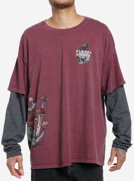 Social Collision Always Sinner Skull & Mushrooms Twofer Long-Sleeve T-Shirt | Hot Topic