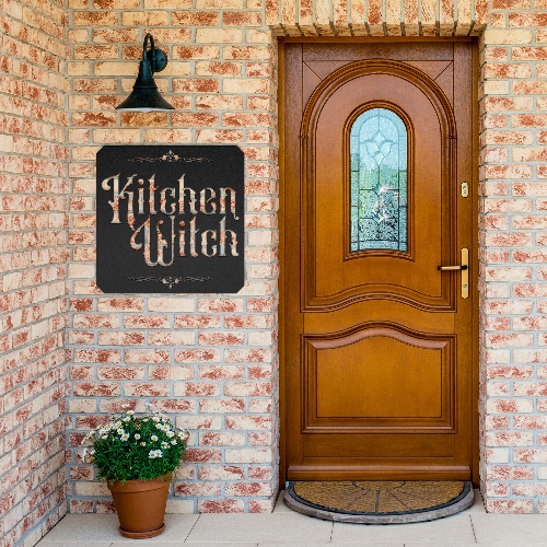 "Kitchen Witch" Die-Cut Metal Sign - Black / 14 Inch