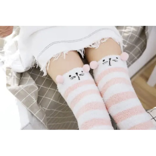 Furry Thigh High Socks for Cozy Comfort and Style - Pink Cat