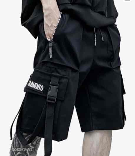 XYXIONGMAO Techwear Shorts Mens Cargo Cyberpunk Hip Hop Gothic Japanese Streetwear Men Tech Wear Tactical Goth Pants - M - Black