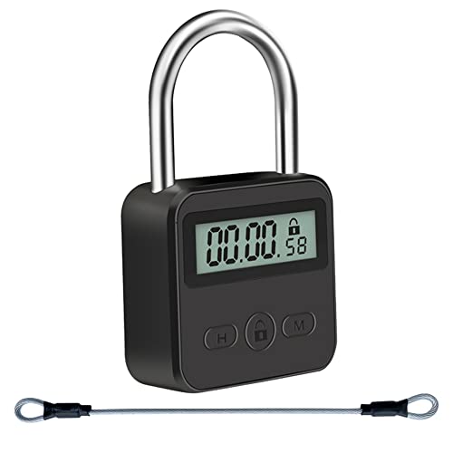 Metal Timer Lock, LCD Display Multi-Function Electronic Time, 99 Hours Max Timing, USB Rechargeable Timer Padlock (Black) - Black
