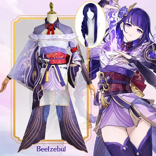 Genshin Impact Raiden Shogun Cosplay Costume Jacquard Fabric Uniform Wig Anime Chinese Style Halloween Costumes for Women Game - AliExpress 200000532