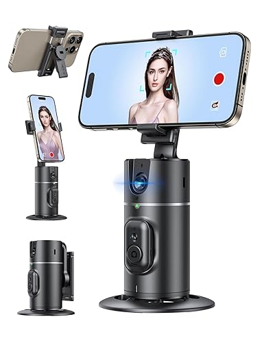 ANXRE Auto Face Tracking Tripod 360 Rotation【Newest Version】 No App Required Auto Face Tracking Tripod for Cell Phone Rotating Compatible with 4''-7'' iPhone Android Phone Holder for Vlog Live Stream - Black【2024 Upgraded Model】