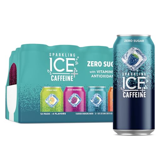 Sparkling Ice +Caffeine Variety Pack, Flavored Sparkling Water, Zero Sugar, with Vitamins and Antioxidants, 16 fl oz, 12 count (Citrus Twist, Black Raspberry, Blue Raspberry, Strawberry Citrus) - +Caffeine Variety Pack